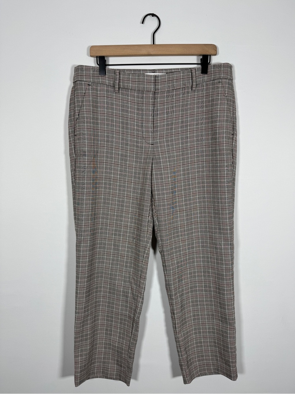WP58 {LOFT} "The Riviera Slim" Black Brown Plaid Straight Leg Dress Pants